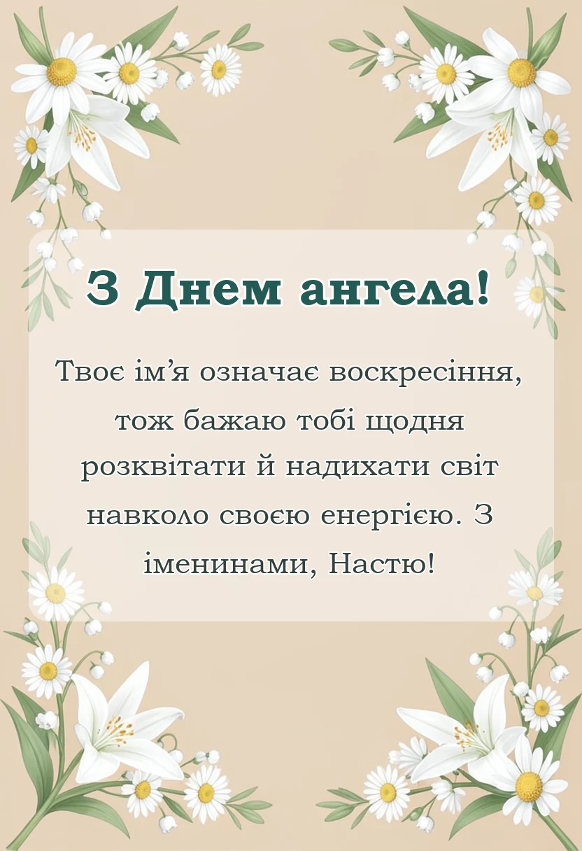 красива листівка: день ангела анастасії привітання