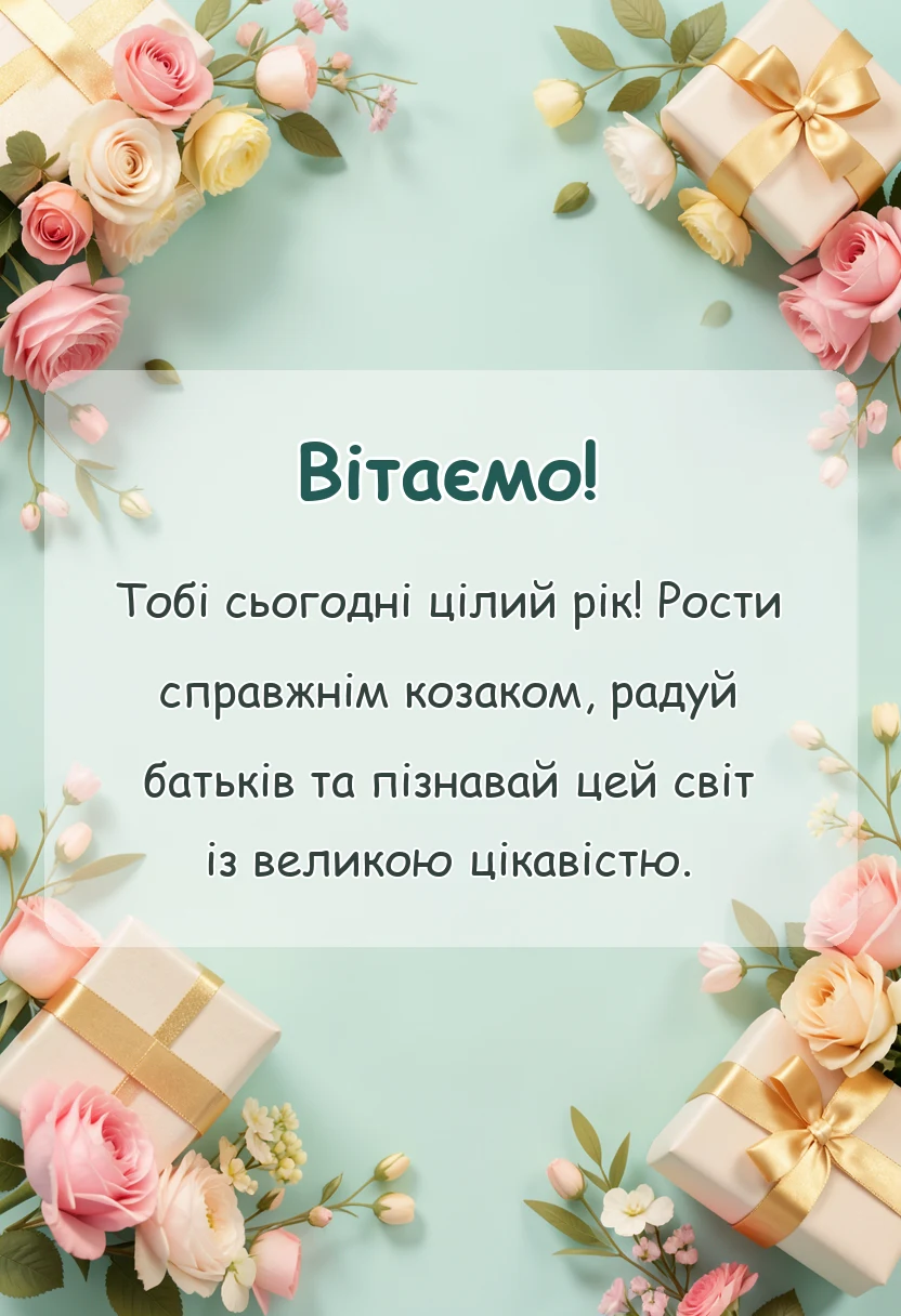 красива листівка: привітання з днем народження 1 рік хлопчику