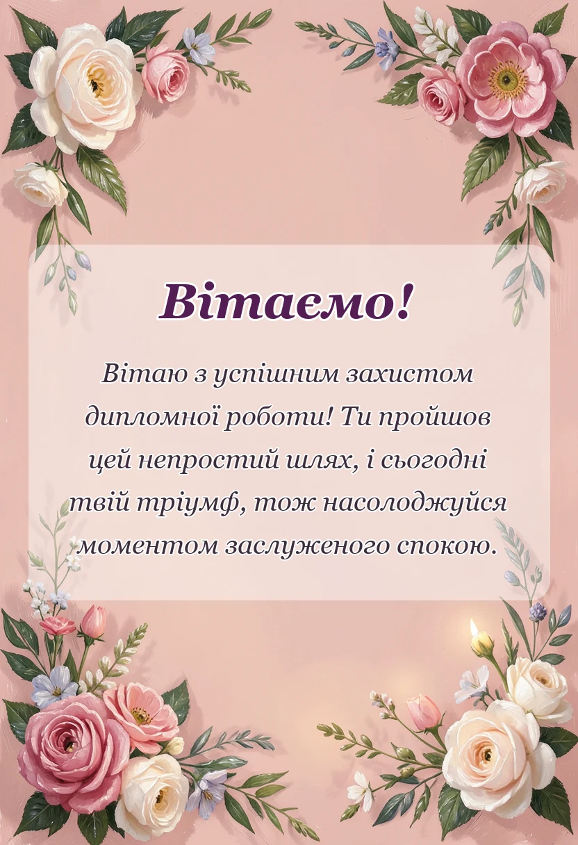 вітальна листівка - привітання із захистом диплома