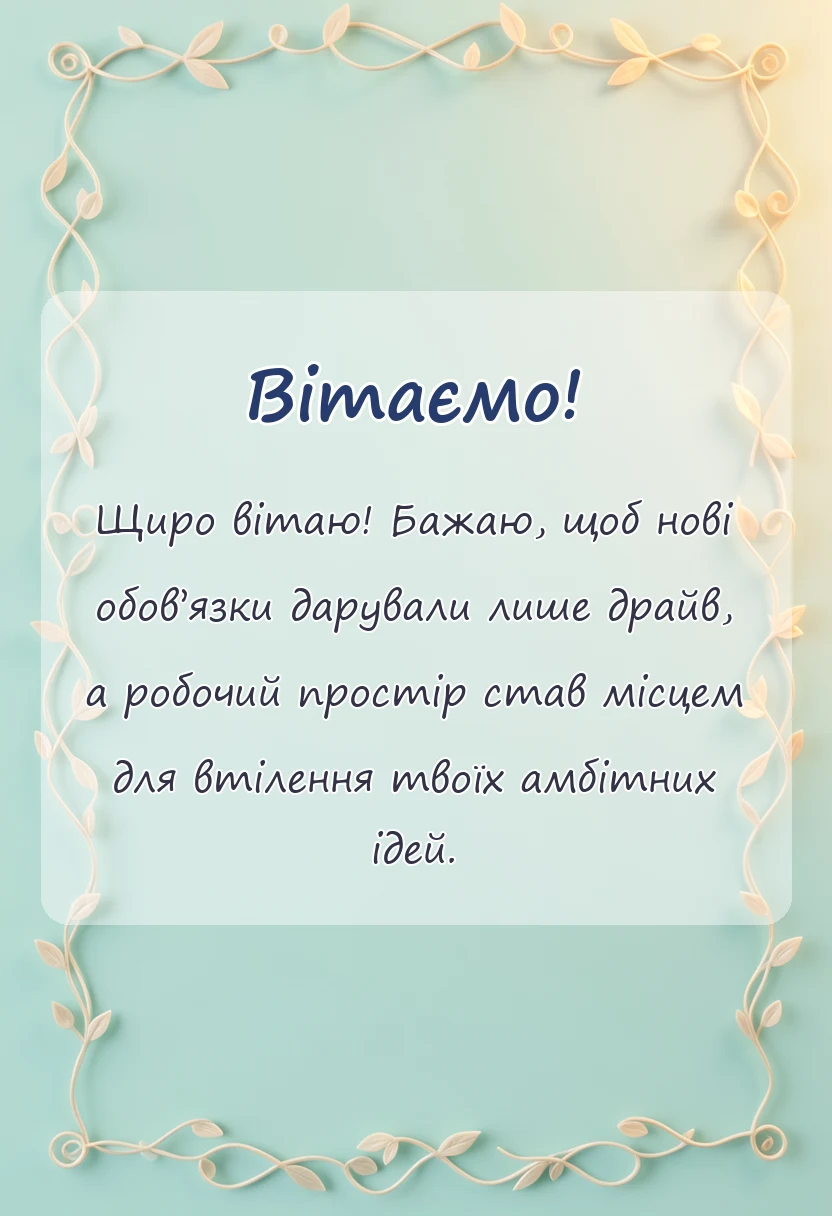 вітальна листівка - листівка з першим робочим днем українською