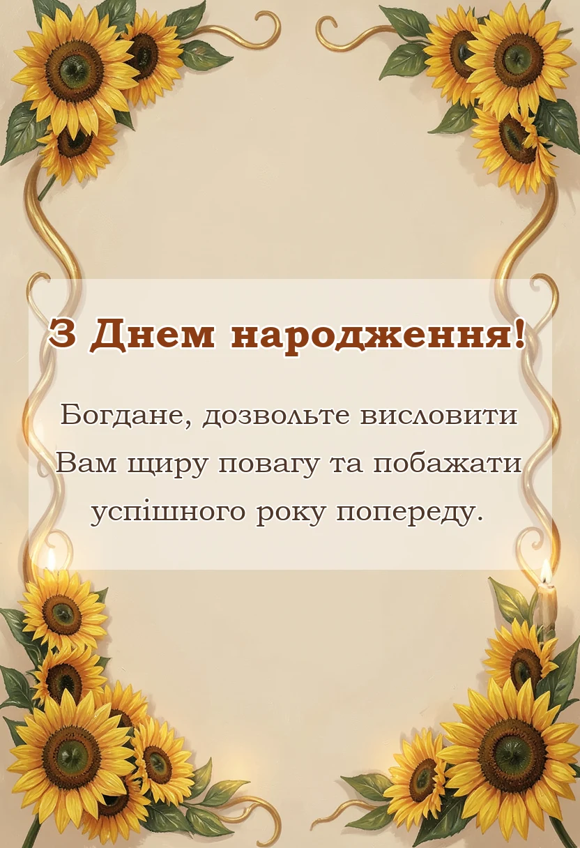 красива листівка: привітання з днем народження богдану