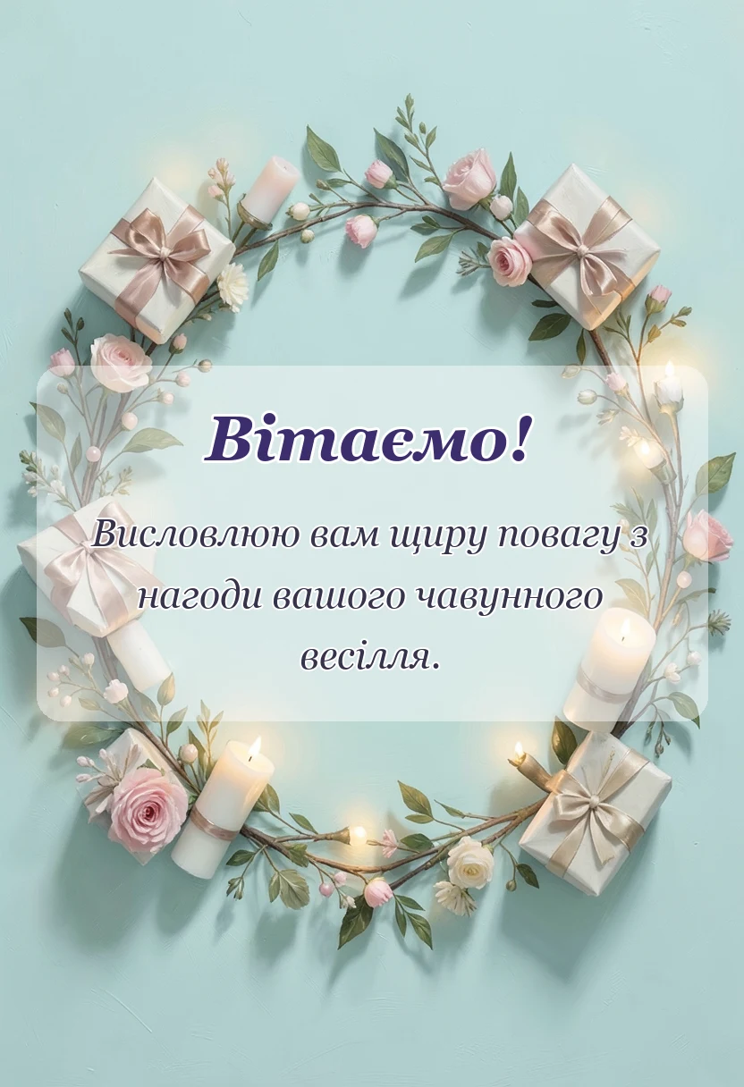 святкова картинка: привітання з чавунним весіллям