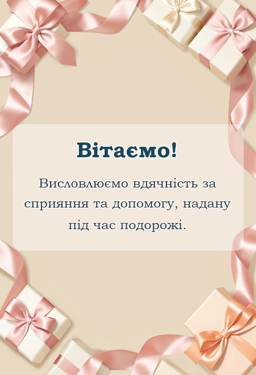 вітальна листівка - подяка за подорож своїми словами