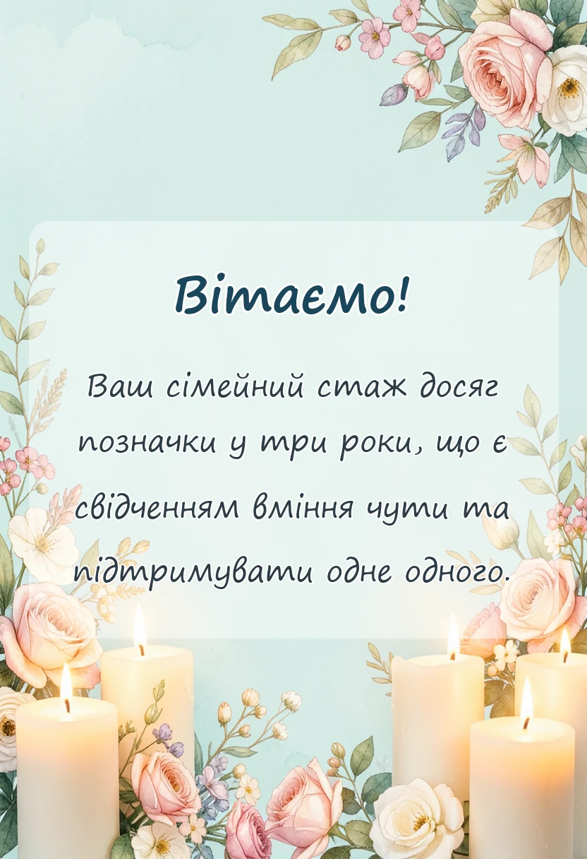 красива листівка: привітання з річницею весілля 3 роки прикольні