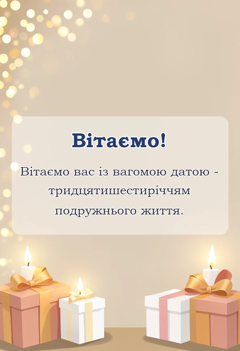 унікальна листівка - привітання з 36 років весілля