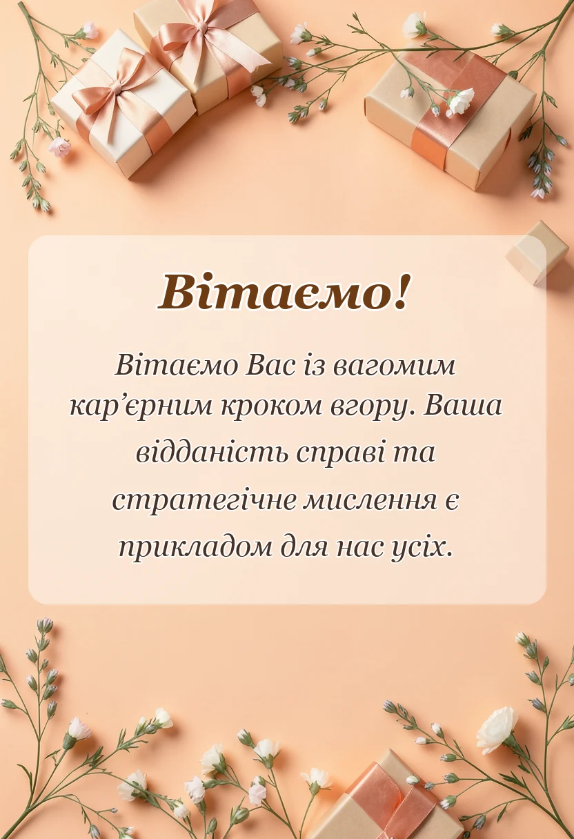 унікальна листівка - привітання керівника з підвищенням