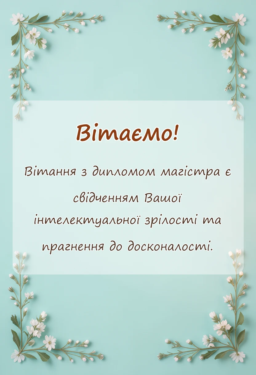 унікальна листівка - привітання з отриманням диплому магістра