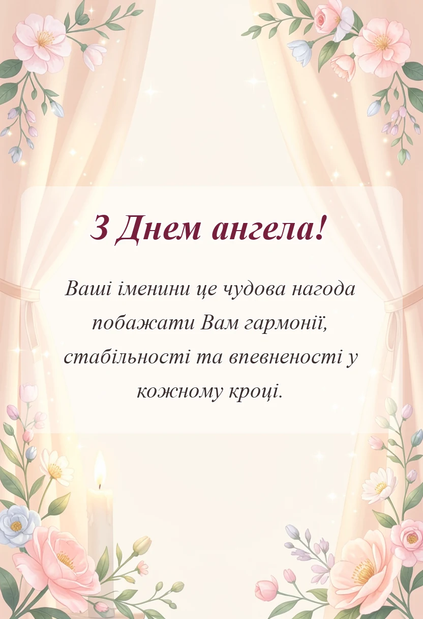 вітальна листівка - привітання з днем ангела квіти