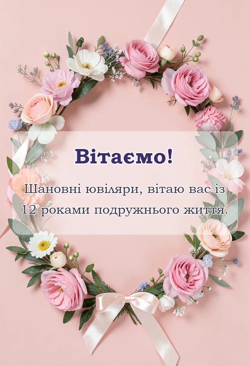 листівка з побажанням - привітання з 12 роками весілля в прозі