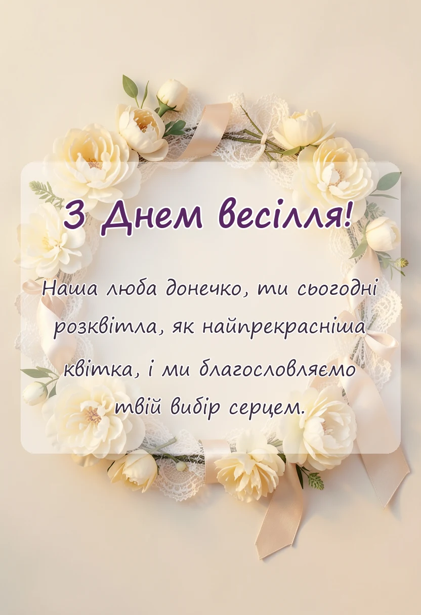 вітальна листівка - привітання батьків на весіллі доньки