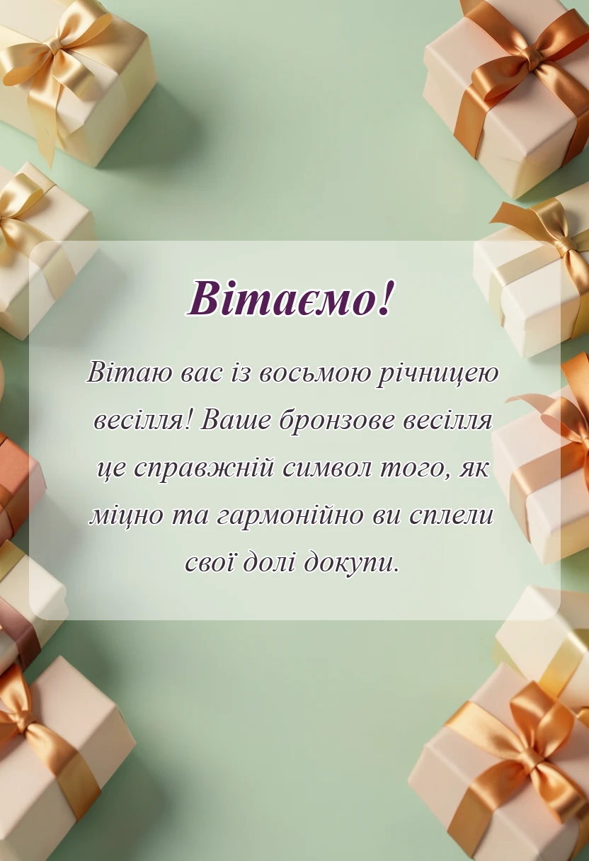 листівка з побажанням - привітання з бронзовим весіллям