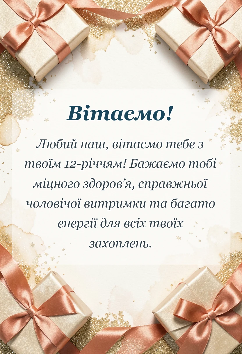вітальна листівка - привітання з днем народження 12 років хлопчику
