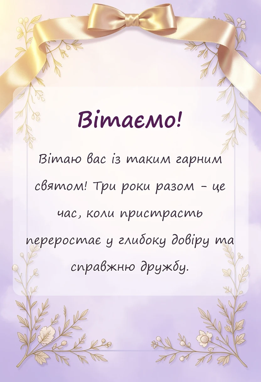 унікальна листівка - привітання з 3 роками весілля проза