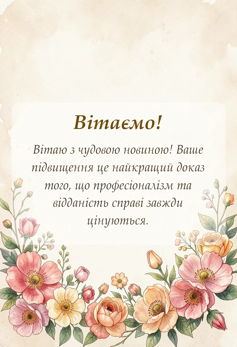 унікальна листівка - привітання керівника з підвищенням