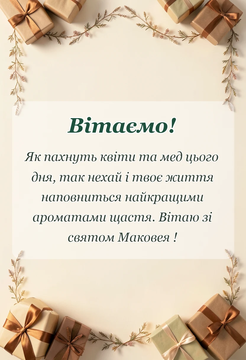 вітальна листівка - привітання з маковеєм