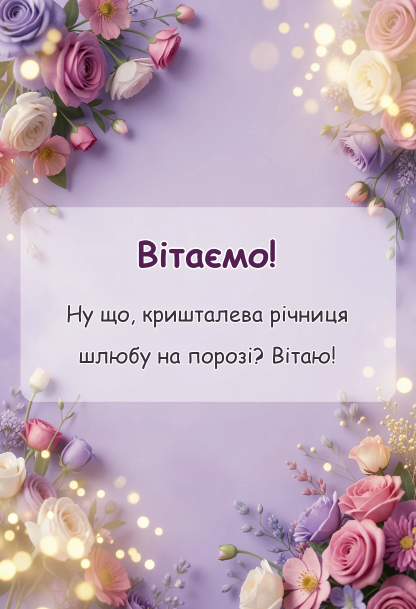 унікальна листівка - привітання своїми словами на річницю весілля 15 років