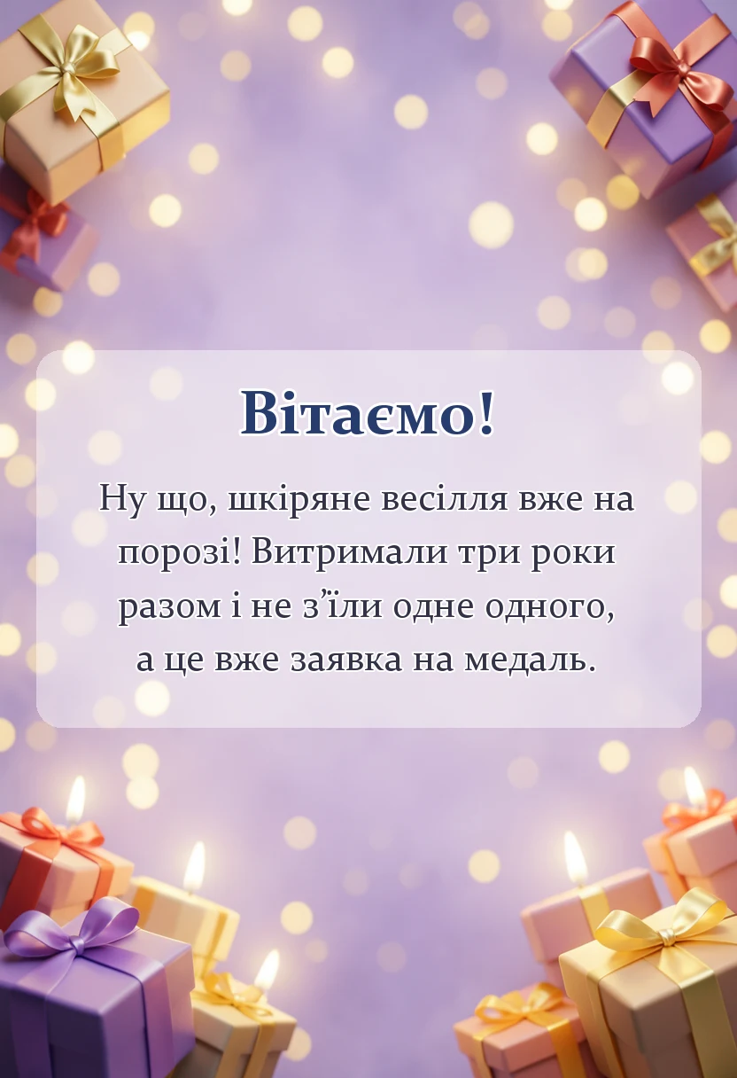 красива листівка: привітання з 3 роками весілля проза