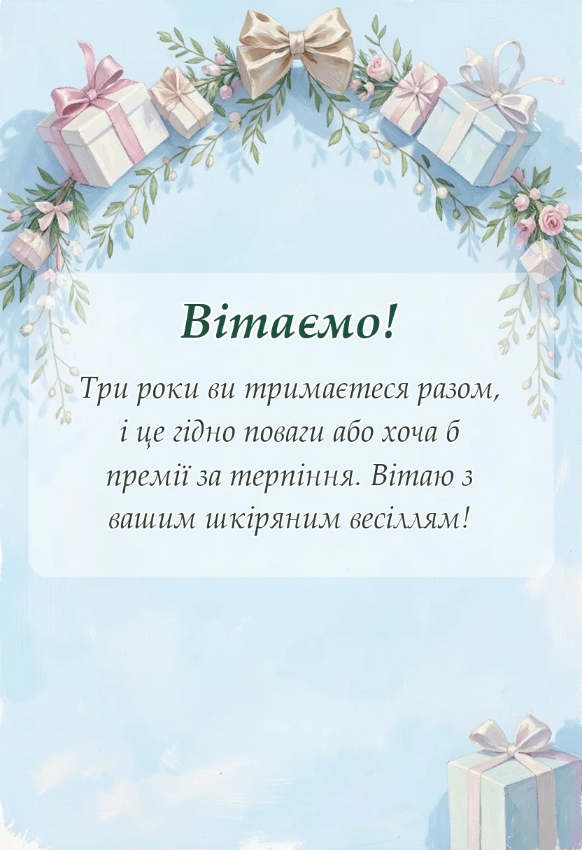 унікальна листівка - привітання з річницею весілля 3 роки прикольні