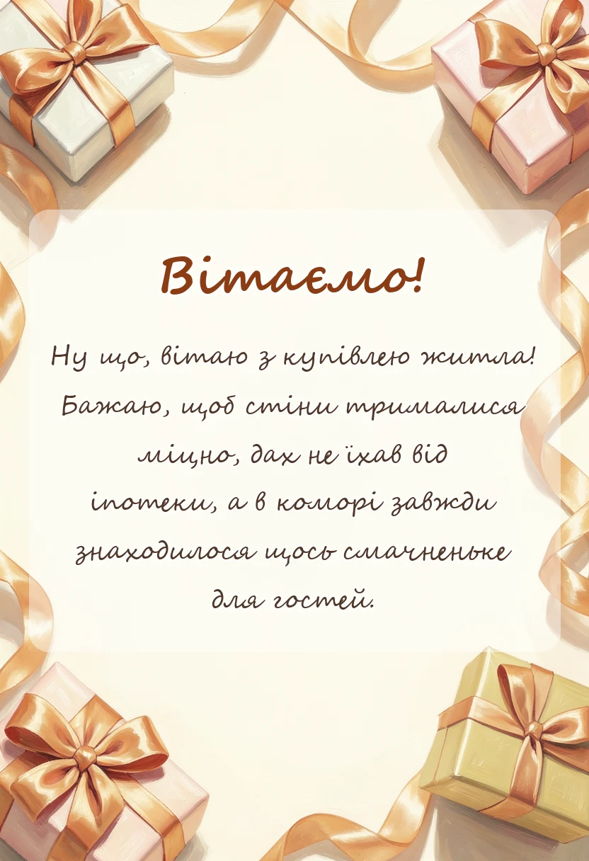 вітальна листівка - привітання з покупкою будинку