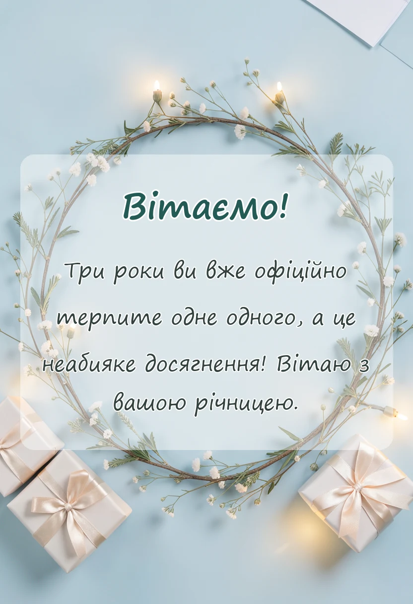 листівка з побажанням - привітання з 3 роками весілля проза