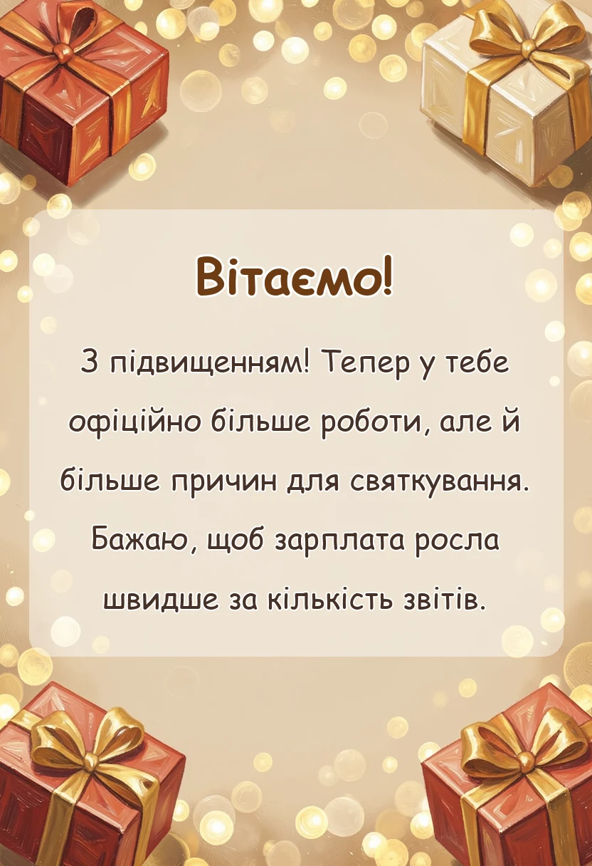 вітальна листівка - привітання керівника з підвищенням