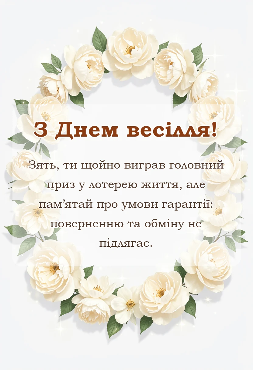 листівка з побажанням - привітання батьків на весіллі доньки