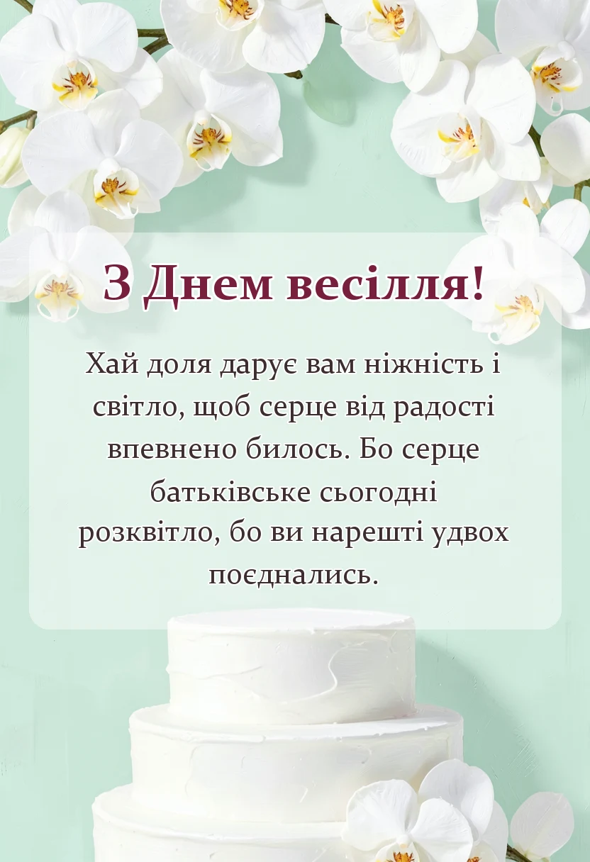 красива листівка: привітання батьків на весіллі доньки