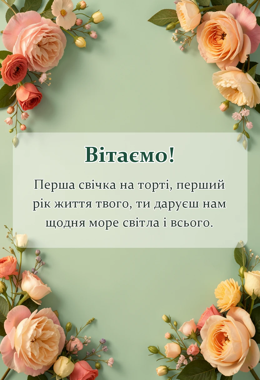 красива листівка: привітання з днем народження 1 рік хлопчику