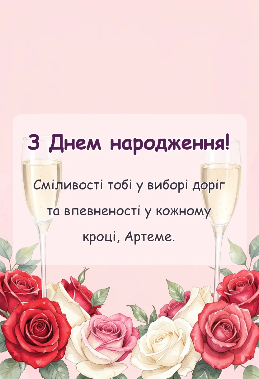 вітальна листівка - привітання з днем народження артему своїми словами