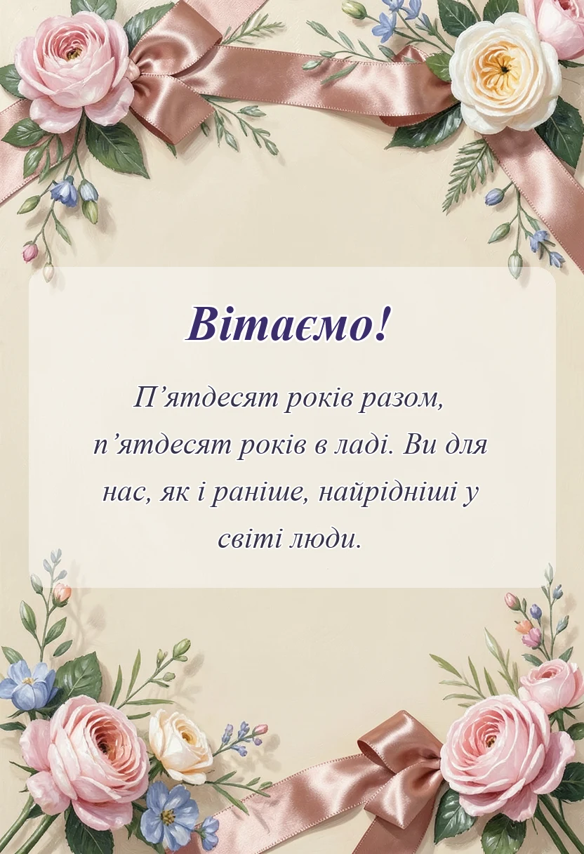 листівка з побажанням - привітання з 50 років весілля
