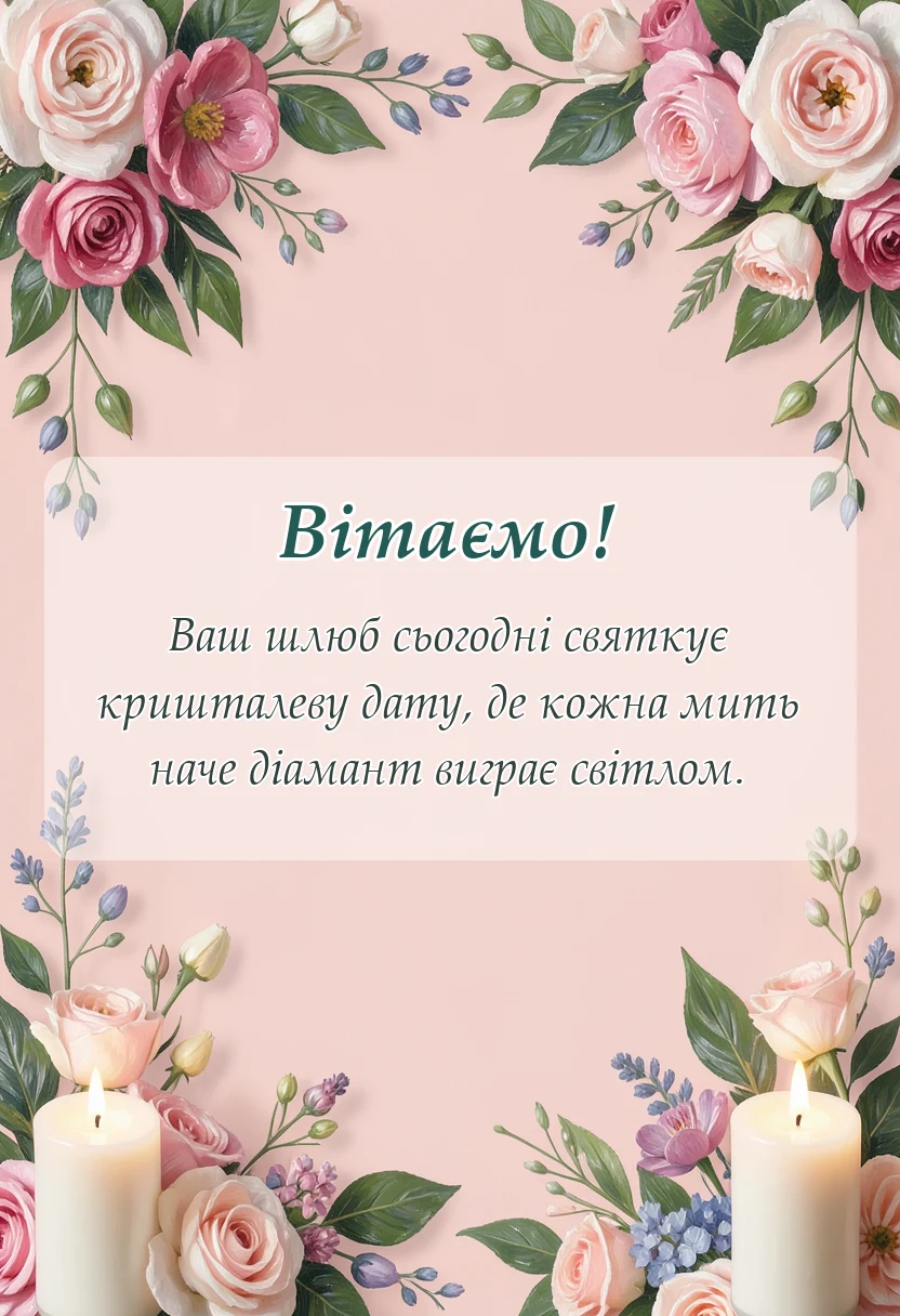 красива листівка: привітання своїми словами на річницю весілля 15 років