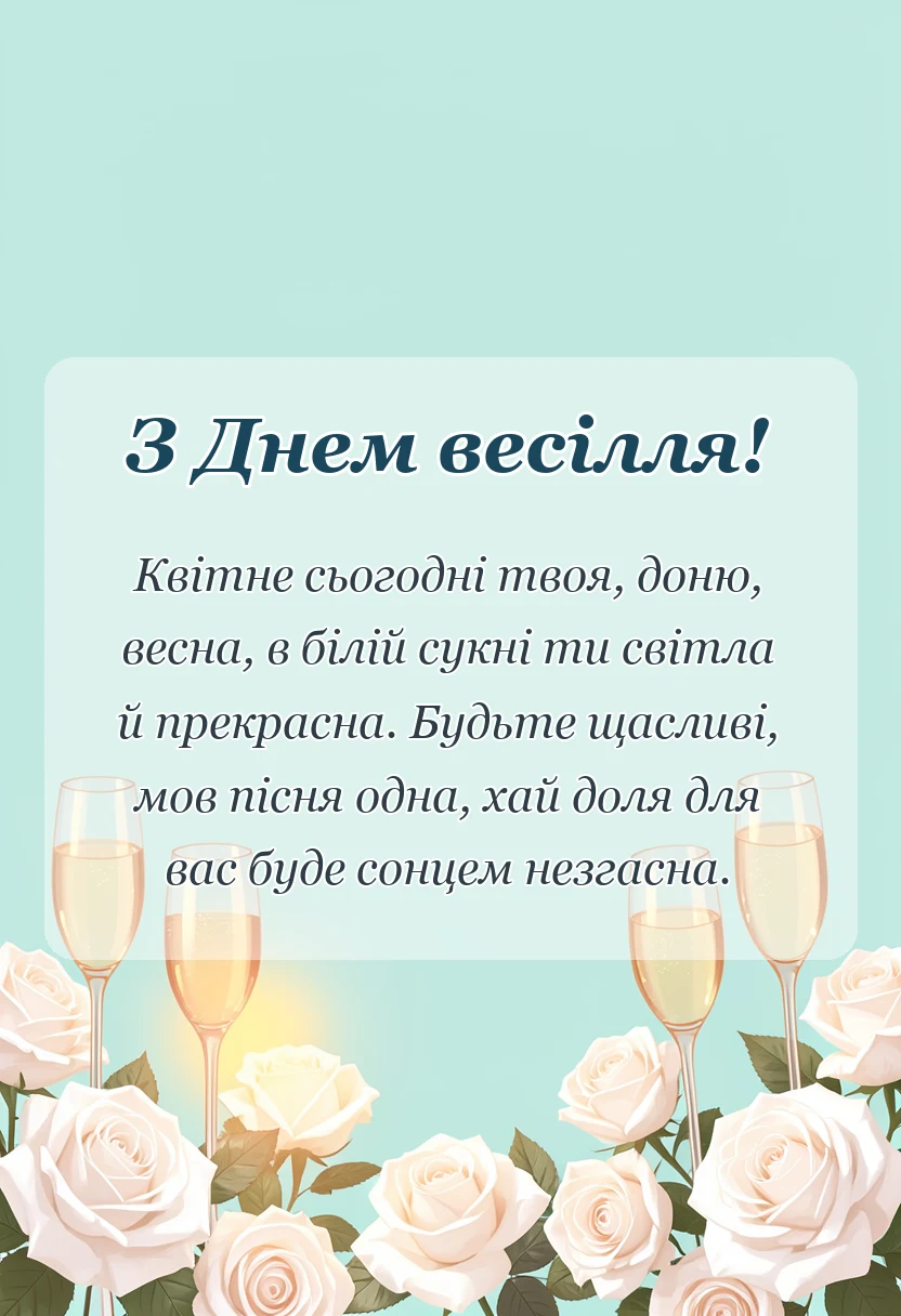 листівка з побажанням - привітання батьків на весіллі доньки