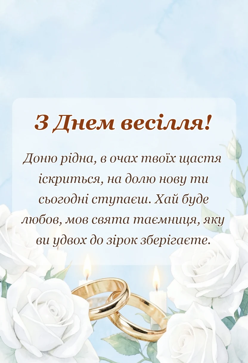 вітальна листівка - привітання батьків на весіллі доньки