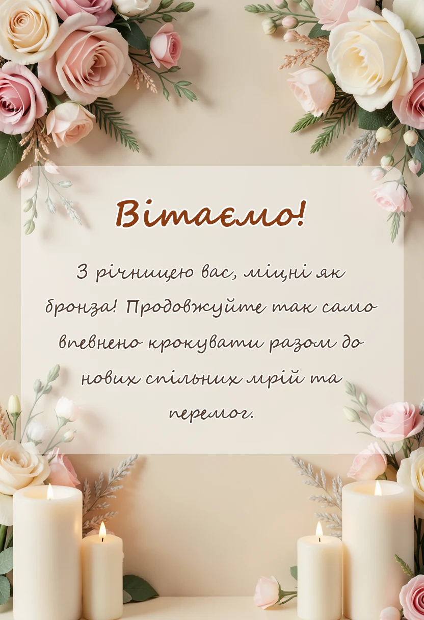 листівка з побажанням - привітання з бронзовим весіллям