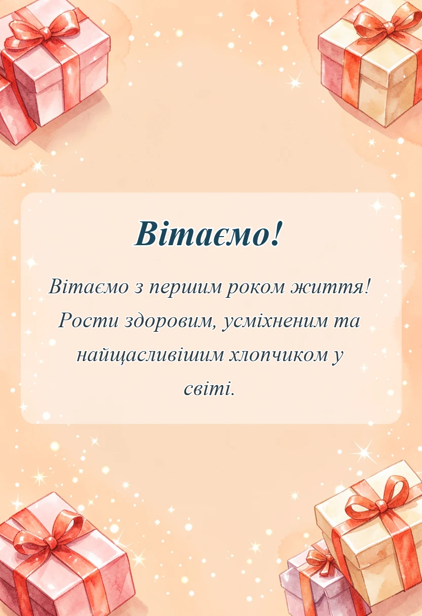 вітальна листівка - привітання з днем народження 1 рік хлопчику