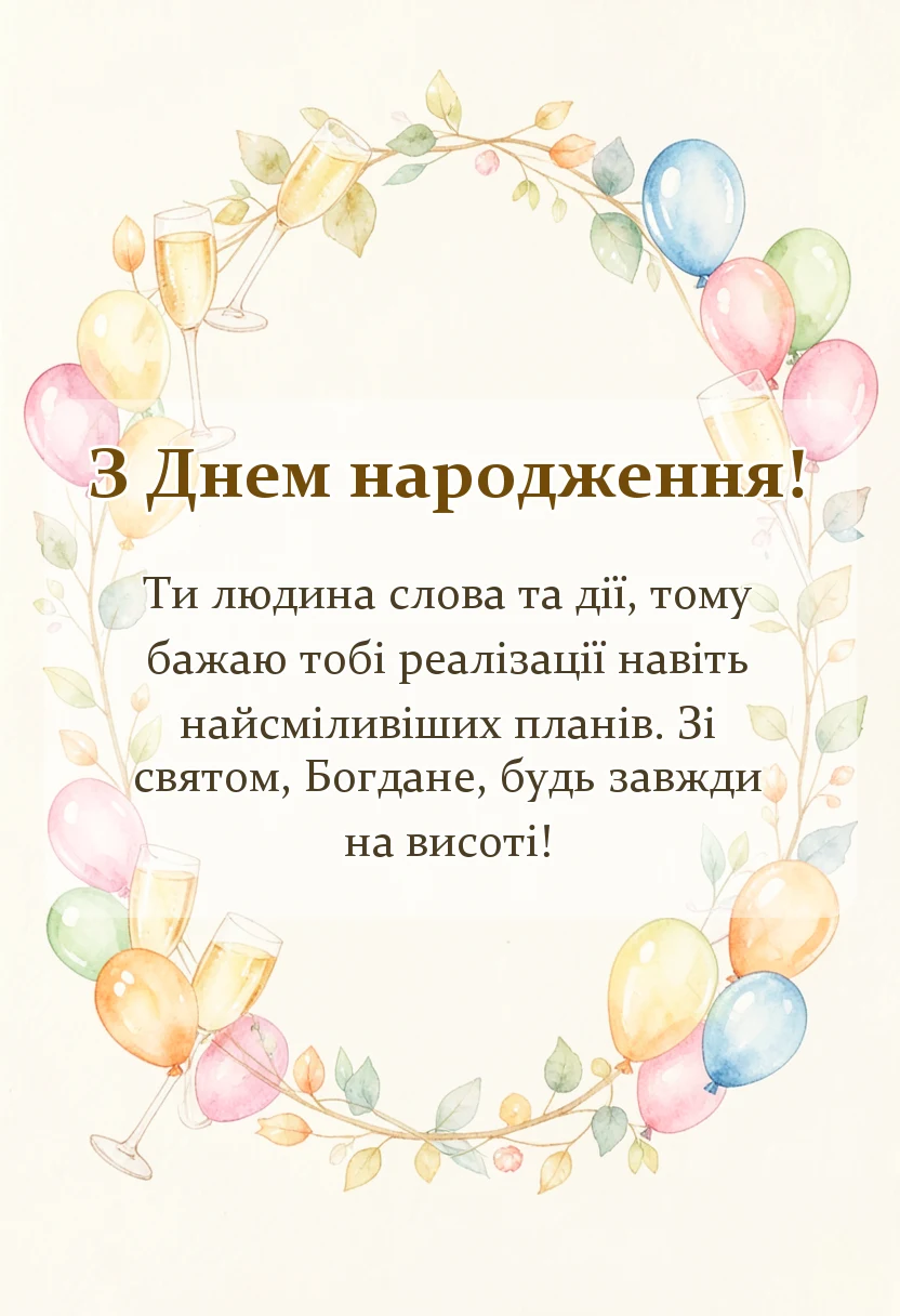 листівка з побажанням - привітання з днем народження богдану