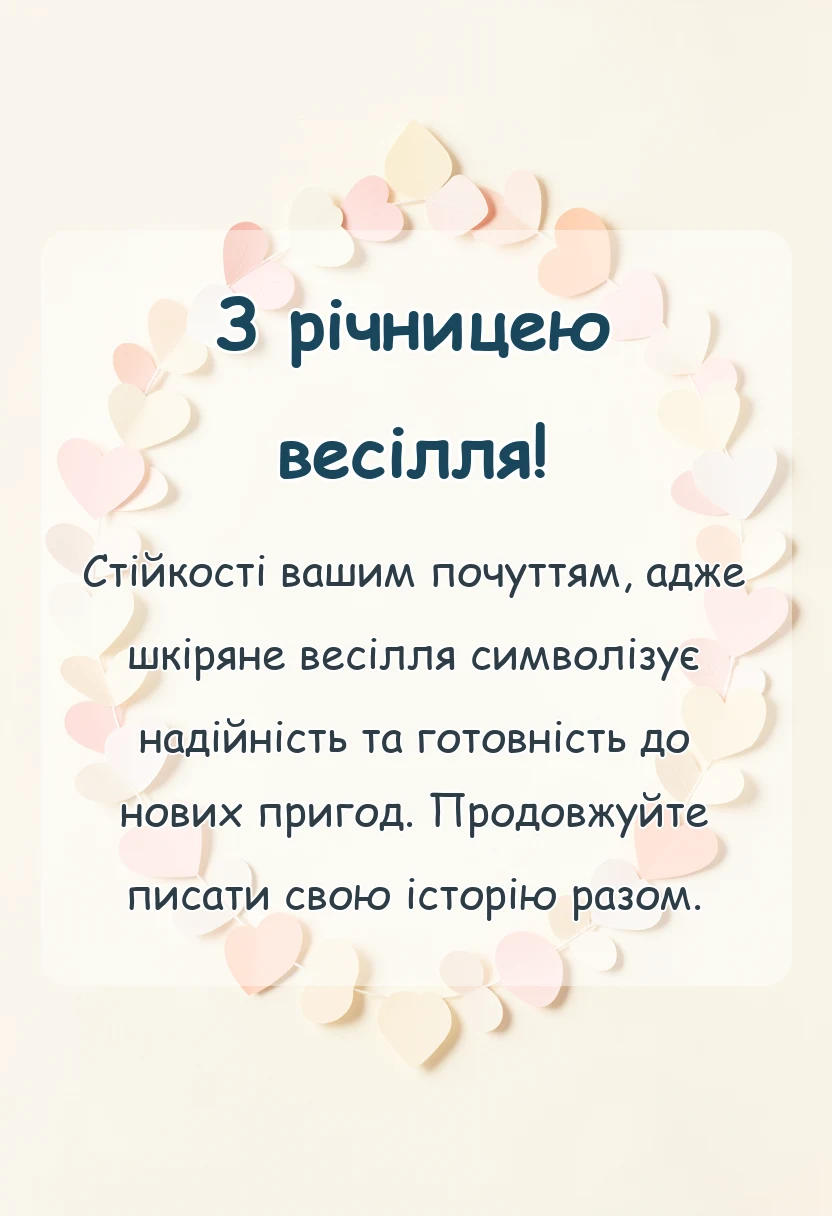 вітальна листівка - гарні привітання з шкіряним весіллям
