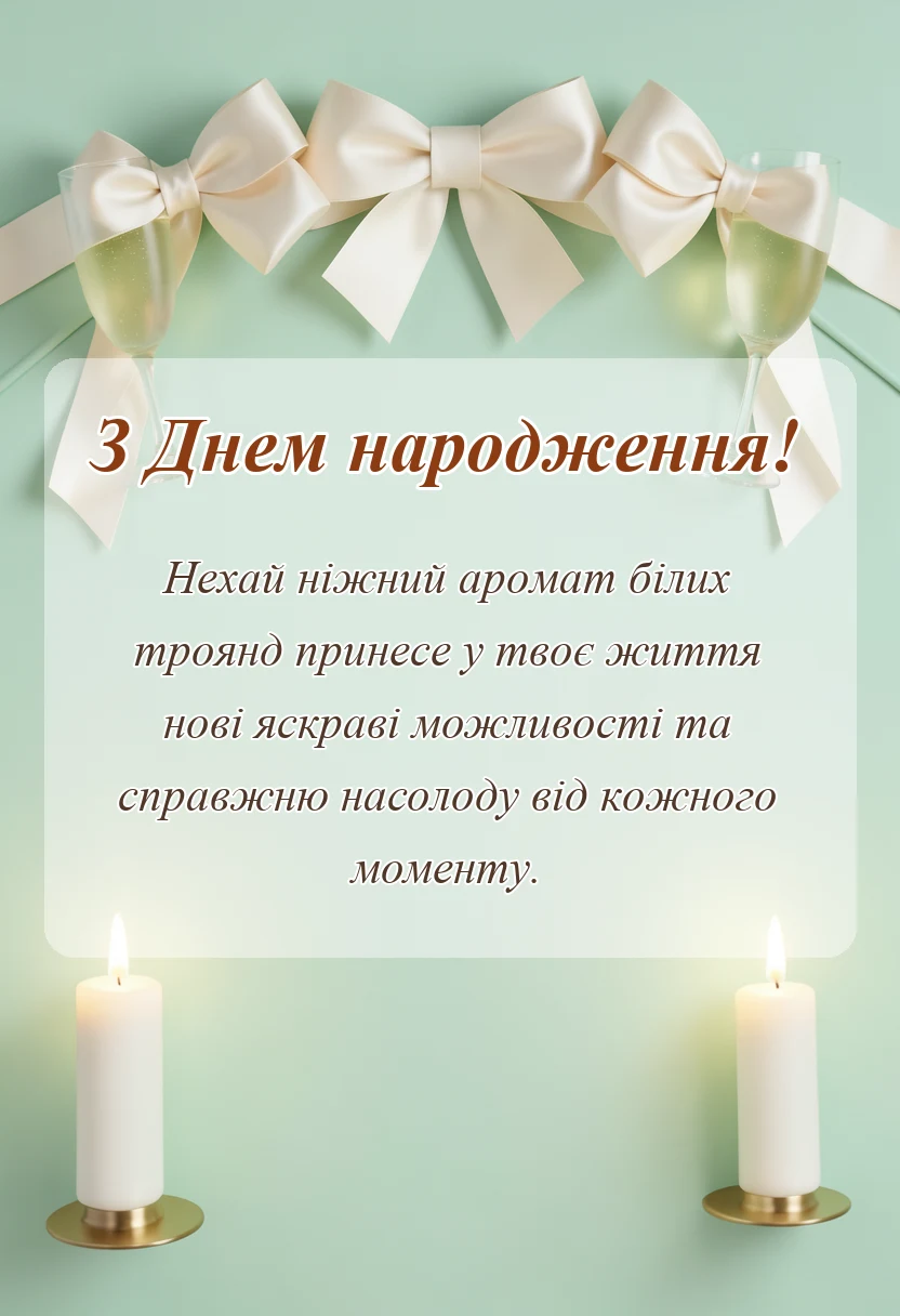 вітальна листівка - привітання з днем народження білі троянди картинки