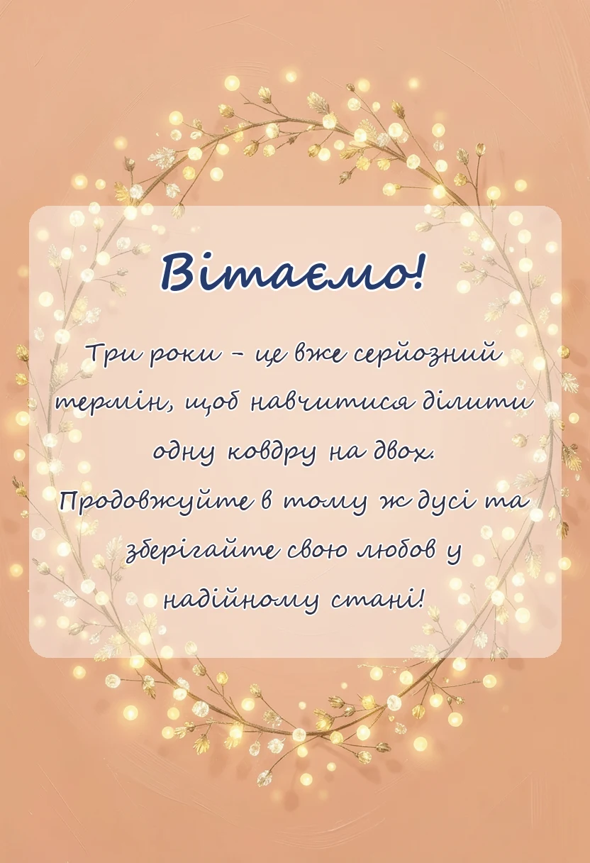 листівка з побажанням - привітання з річницею весілля 3 роки прикольні