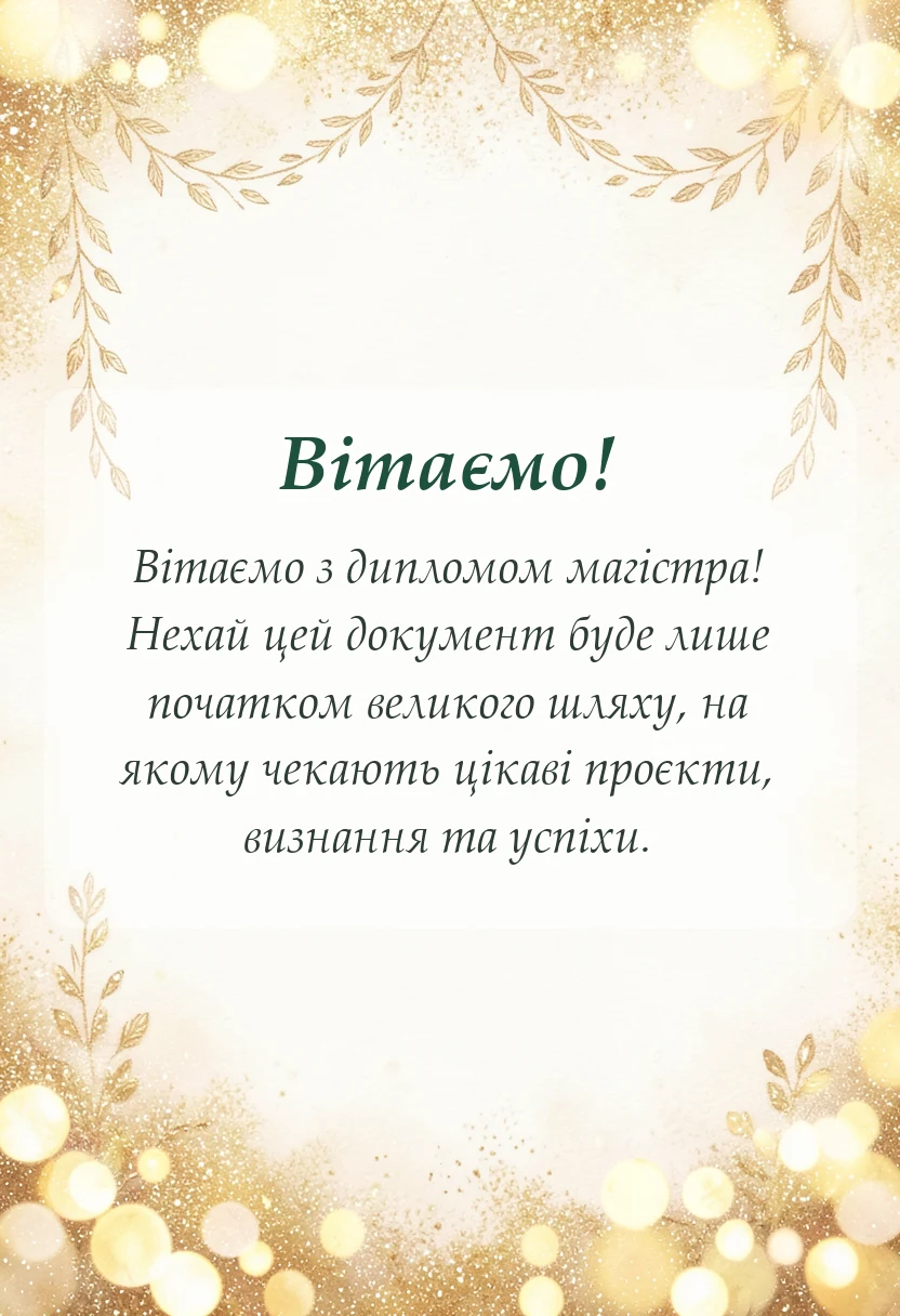 листівка з побажанням - привітання з отриманням диплому магістра
