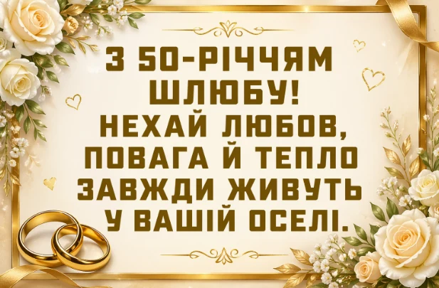 Золоте весілля: квіти та обручальні кільця