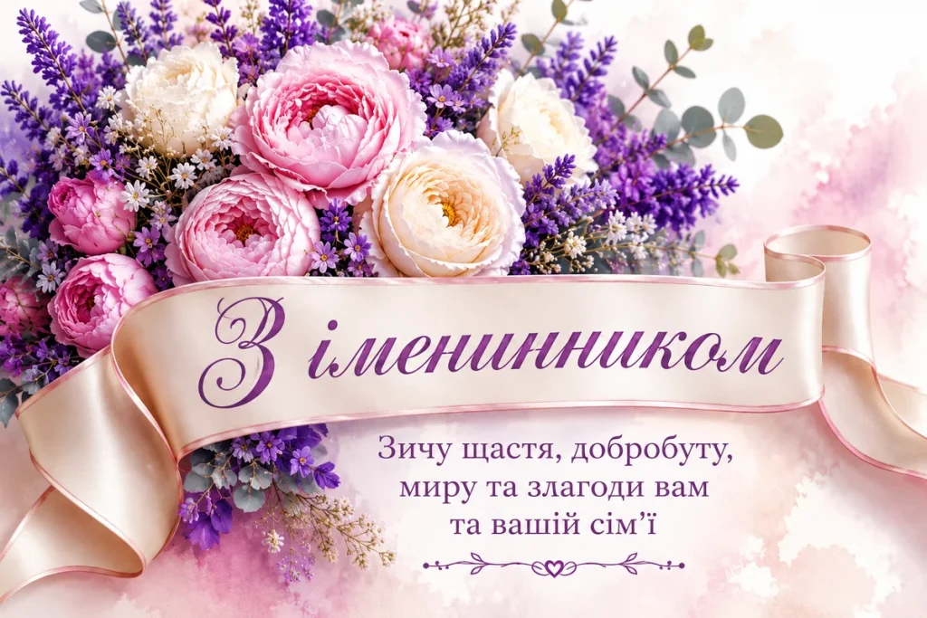 Квіти з написом привітання з днем народження українською