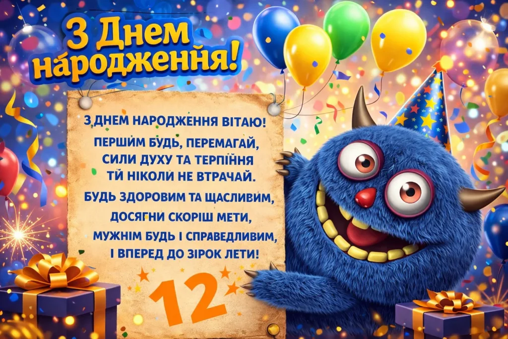 Синій монстр вітає з днем народження юного іменинника.