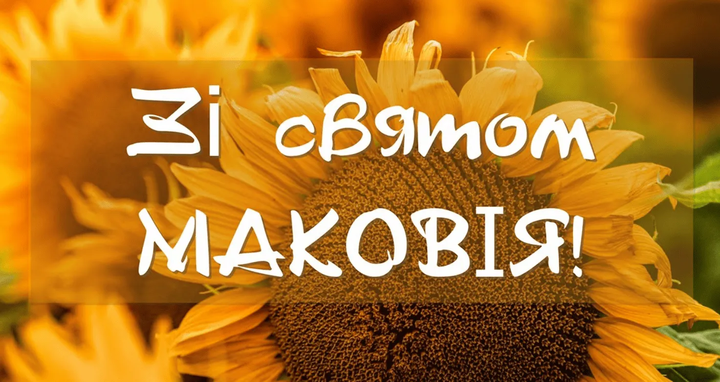 Зі святом Маковія! Сонячна квітка на фоні.