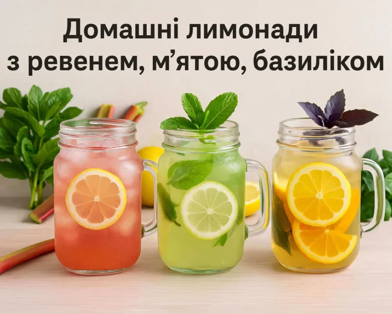 Три склянки домашнього лимонаду з м'ятою та базиліком