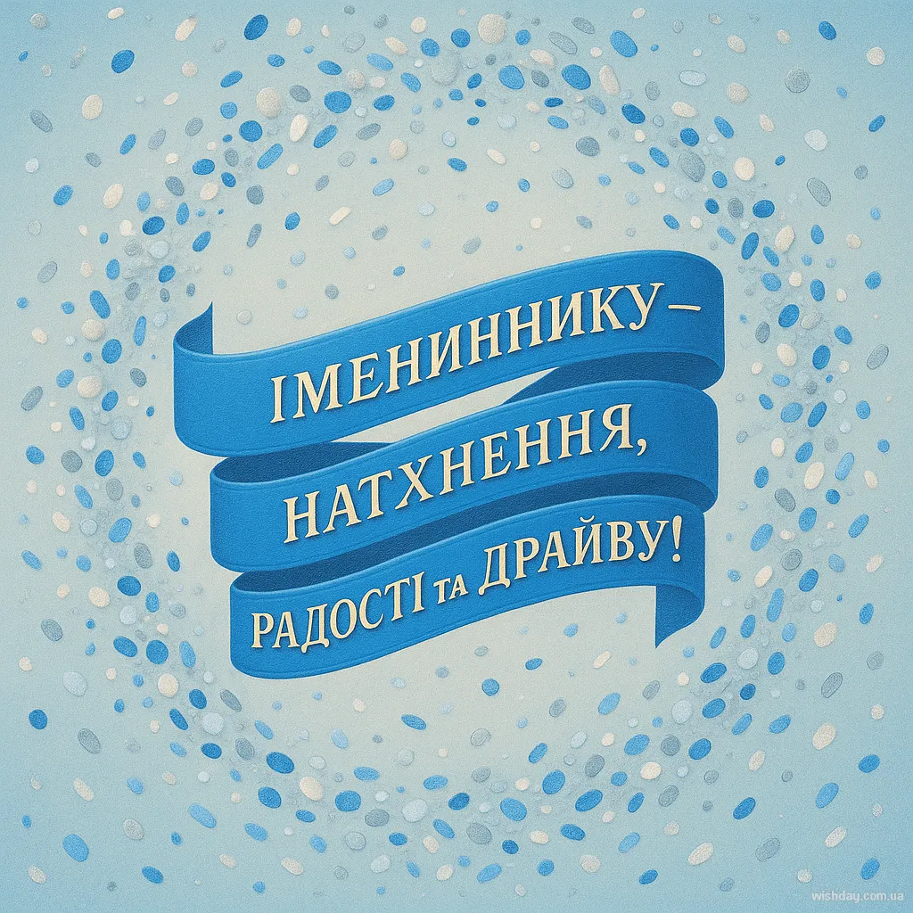 Синя стрічка з привітанням на день народження серед конфетті.