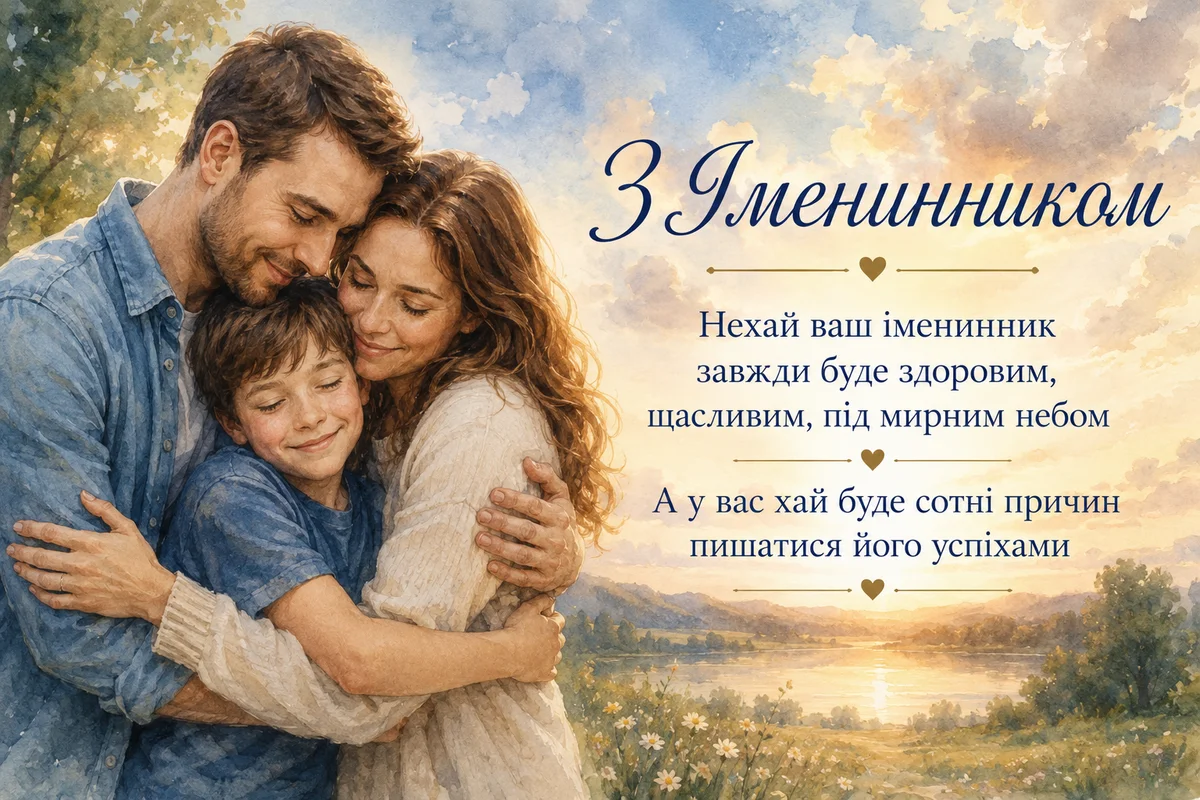 Сім'я обіймається на фоні сонця з привітанням.
