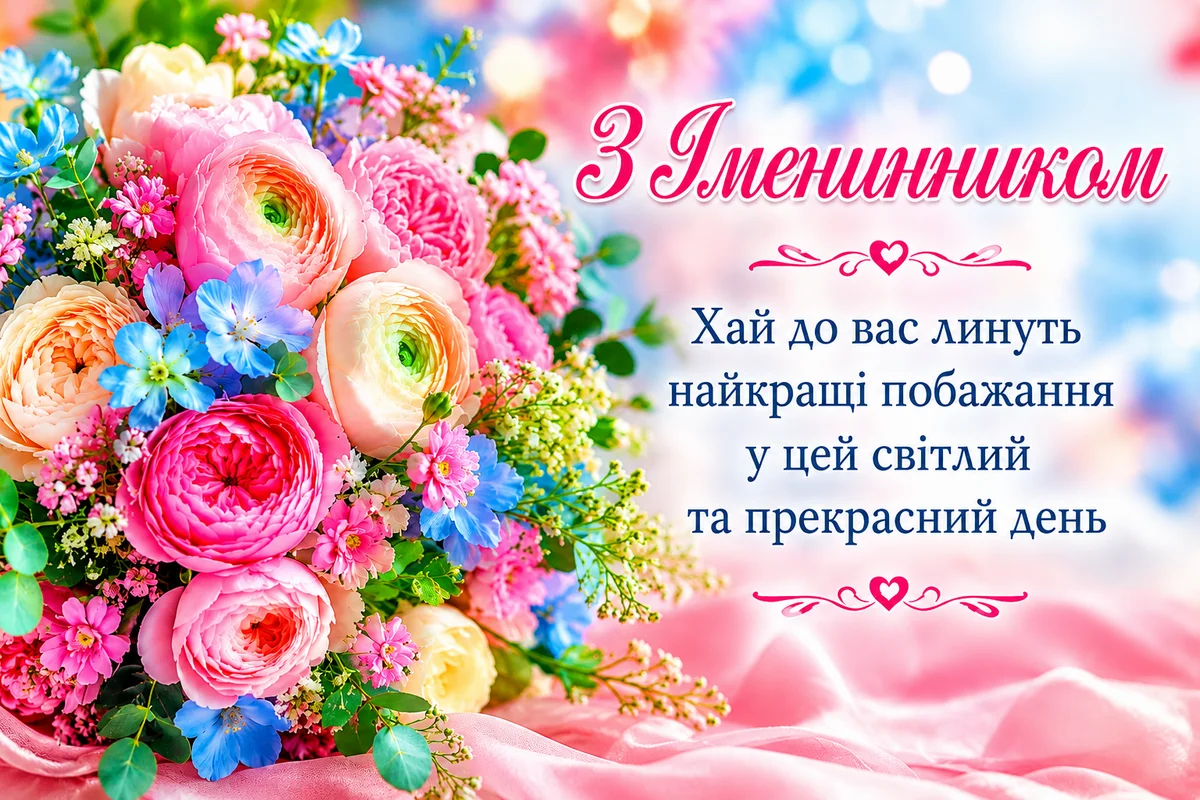Квіти та привітання з іменинами українською мовою.